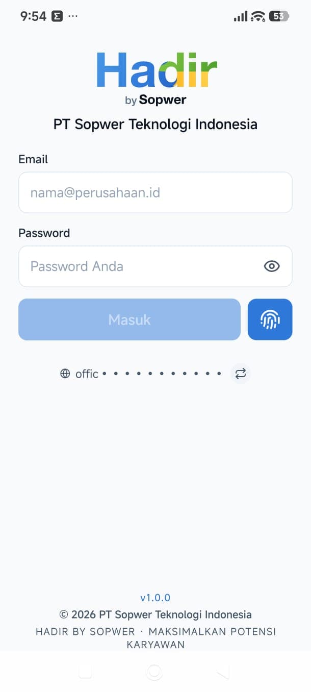 Halaman Login Hadir